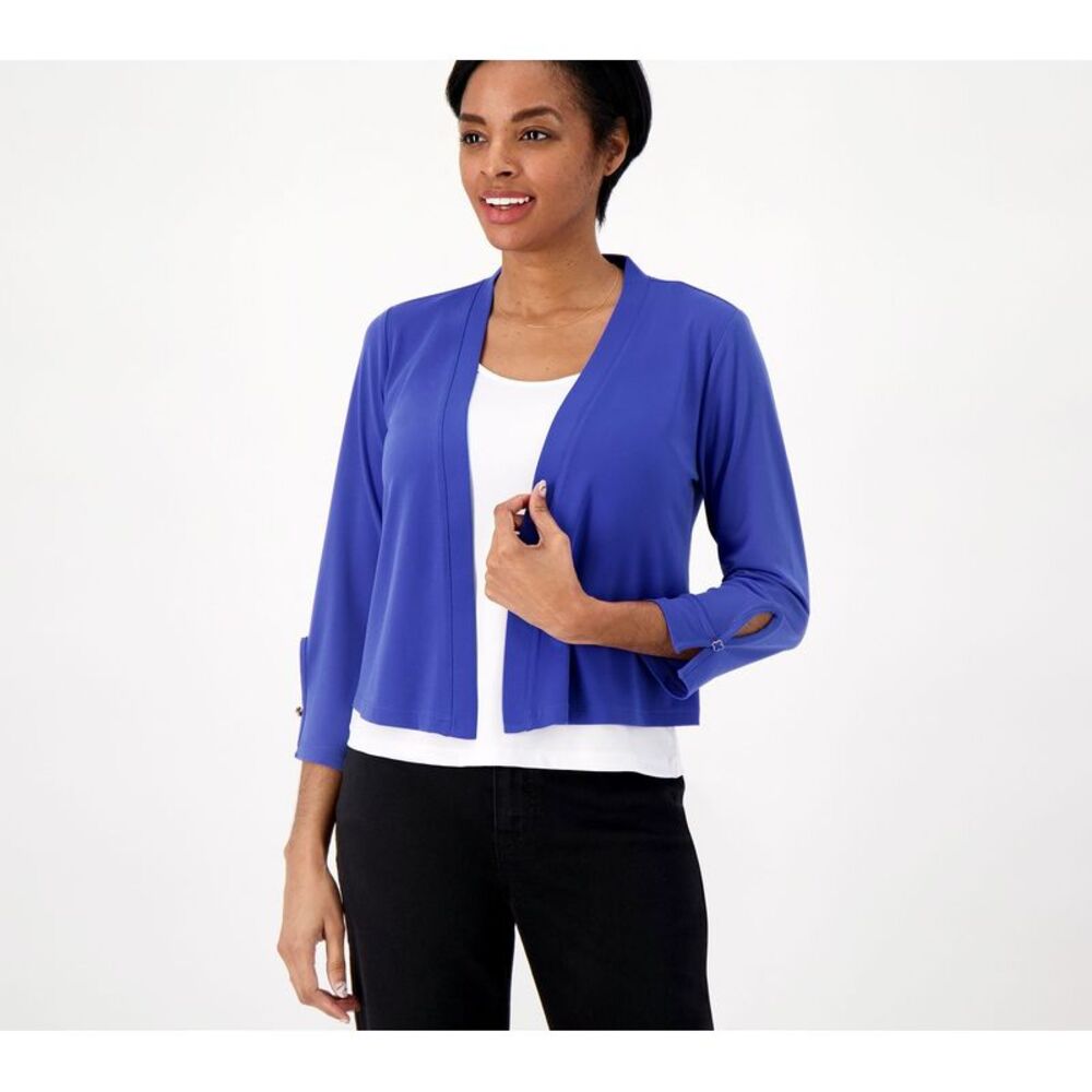 Susan Graver Women's Top Sweater Sz XL Liquid Knit Open-Front Sleeve Blue